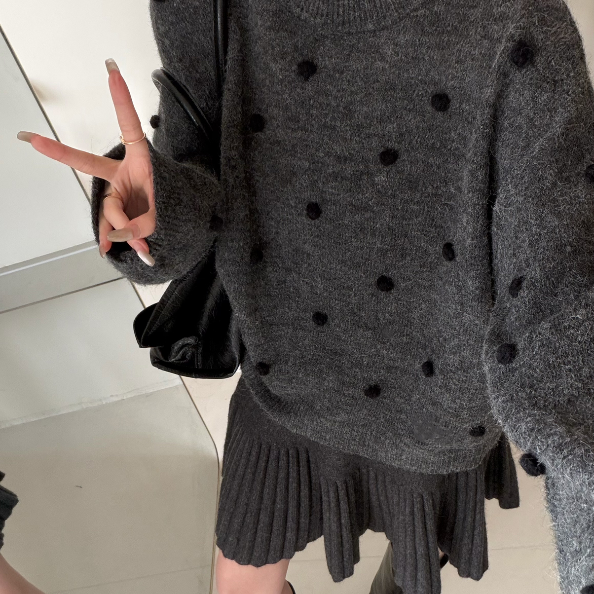 B媞宝-慵懒风韩系立体球球波点时髦加厚保暖毛衣（含8羊毛）75116