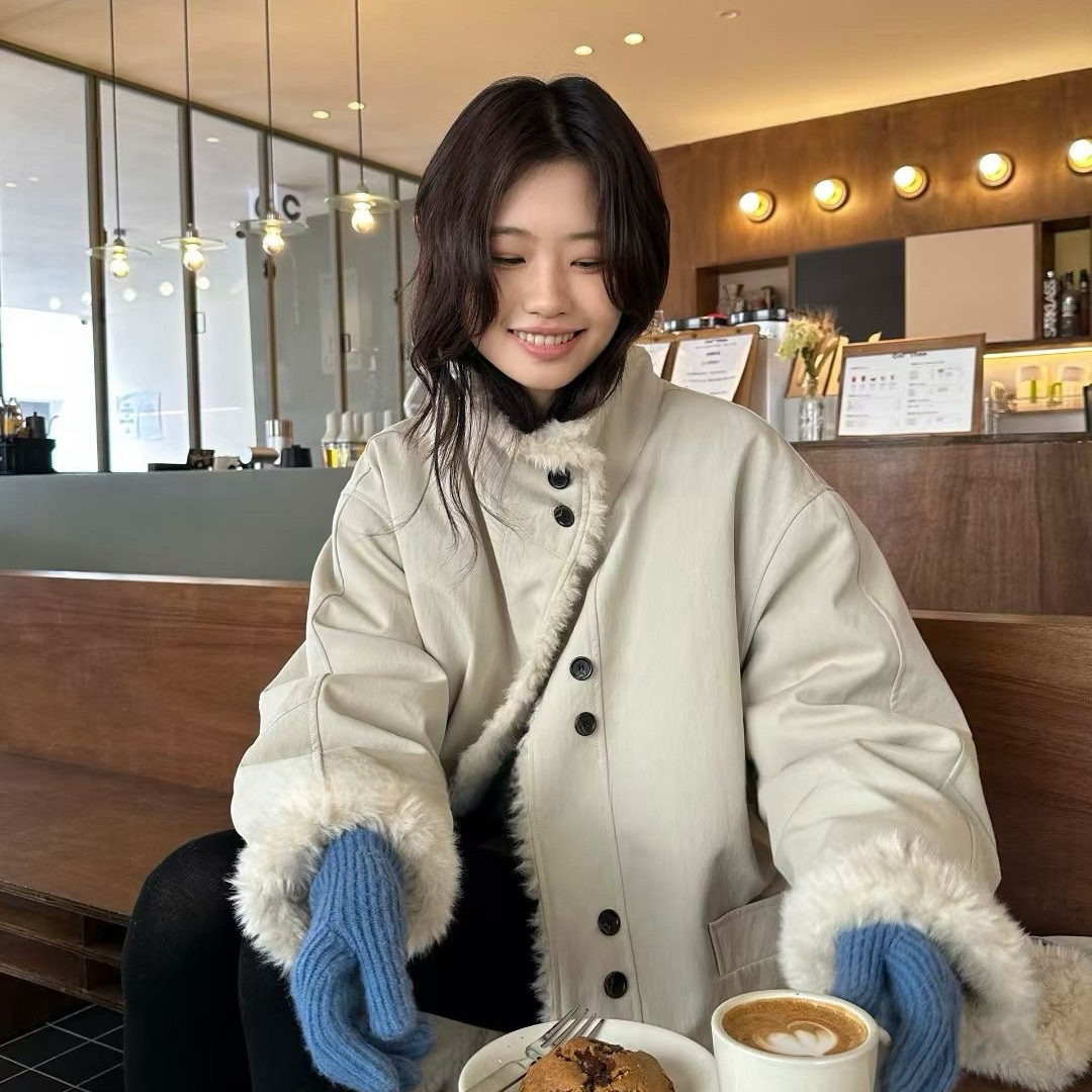 ximi.希米-韩系新款加厚保暖羊羔毛长款风衣外套大衣(配包包)1091