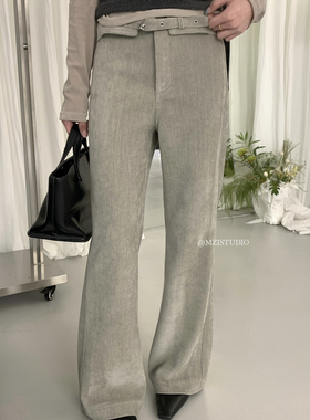 MZI STUDIO-韩标加厚加绒设计感显瘦腰带气质小女人休闲裤19155#