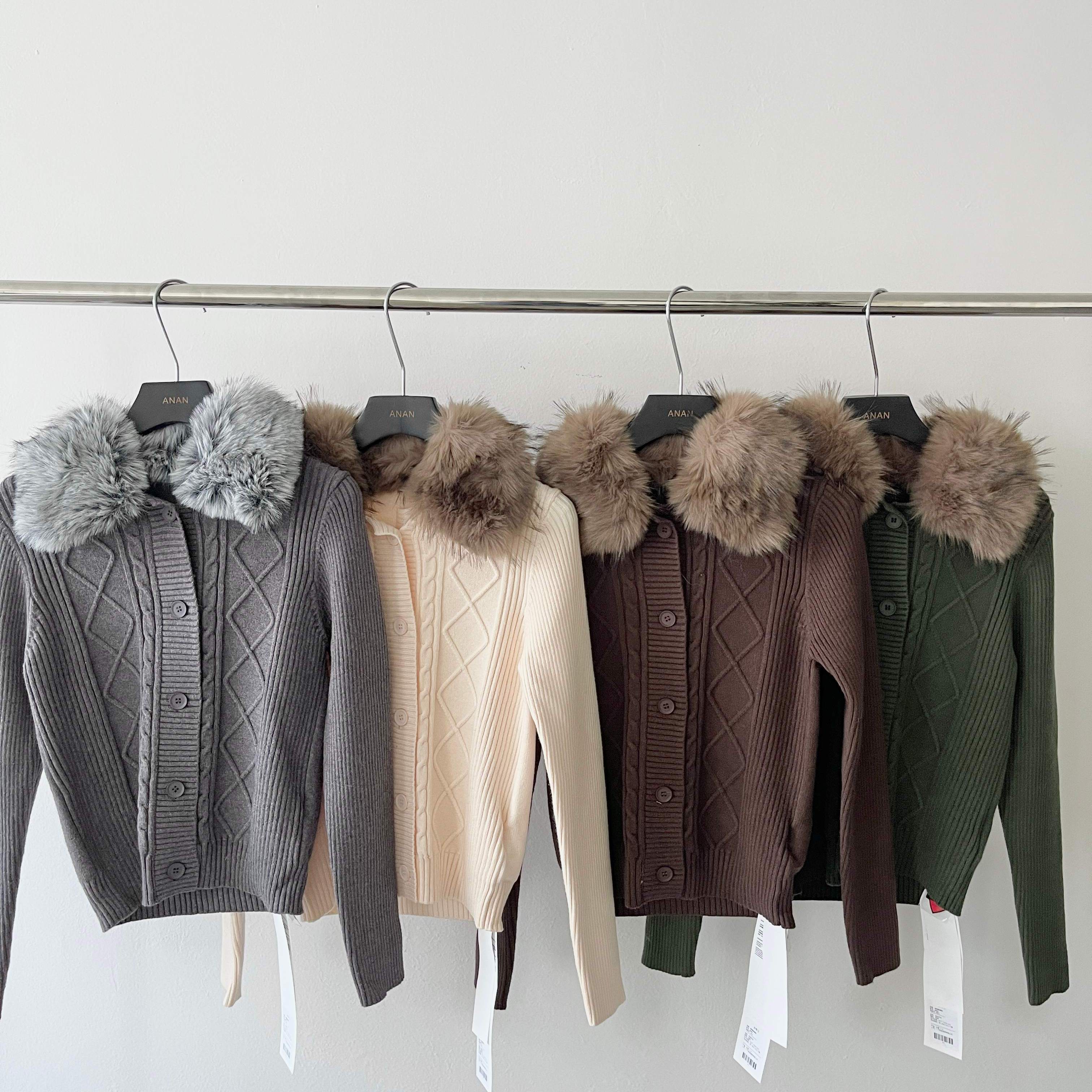 ANAN&ANNA-新款修身毛领单排扣毛衣开衫长袖甜酷辣妹风针织衫A803