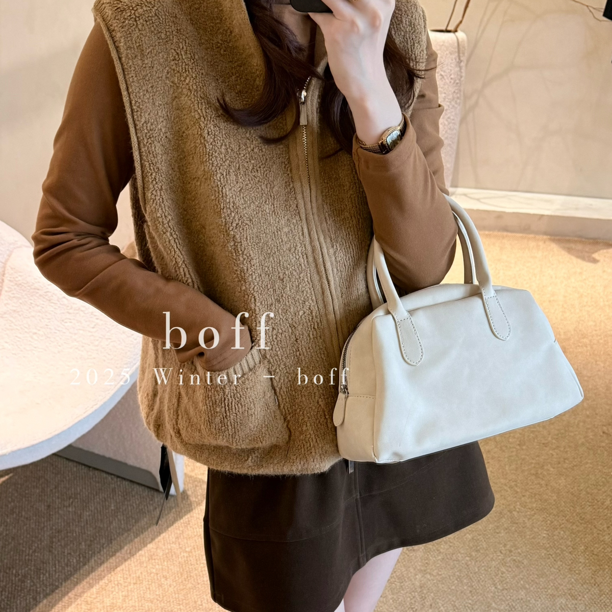 boff-上新叠穿神器复古俏皮简约气质显瘦圈圈毛连帽毛衣马甲87207