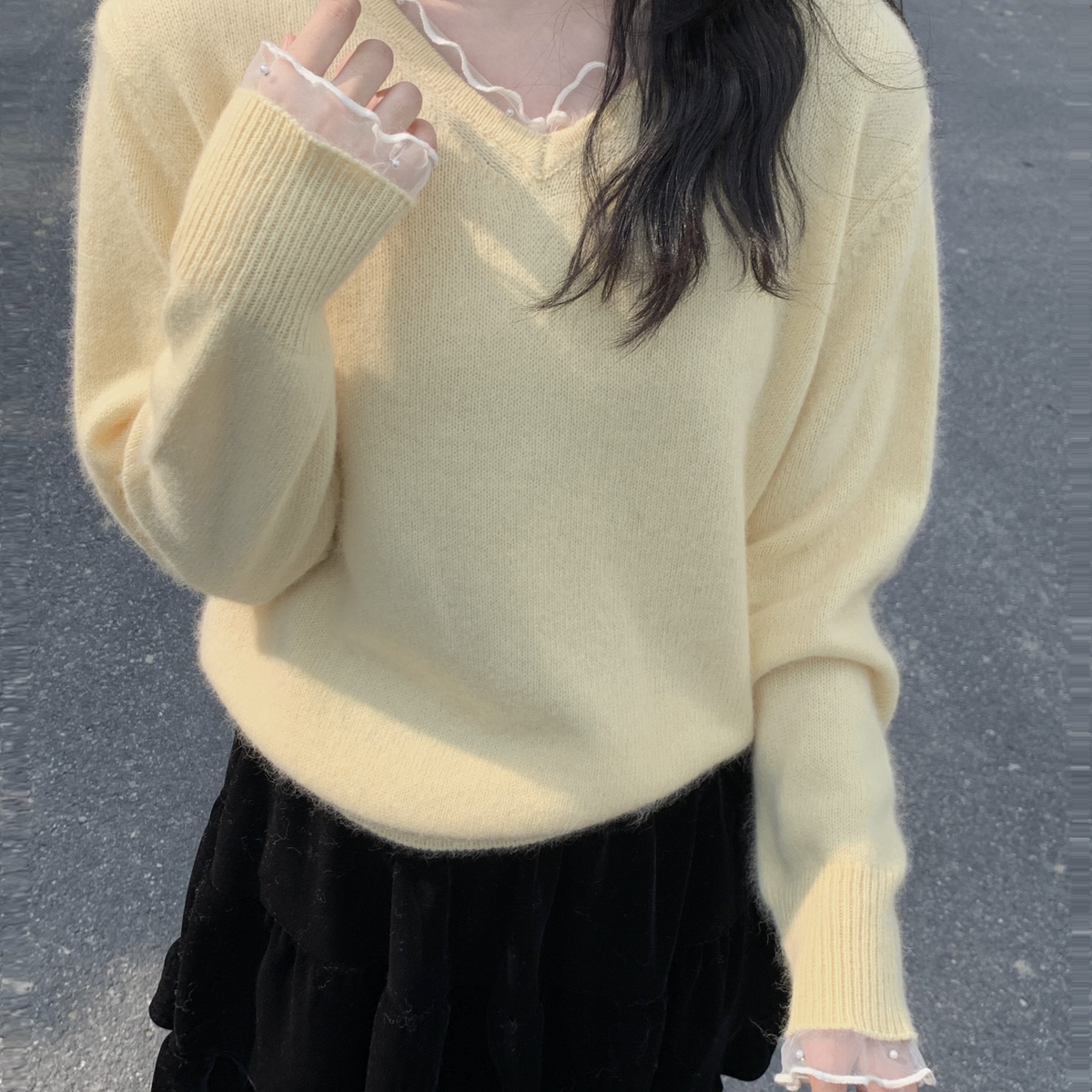 UUTIS牧缇-约性感女人花边超级蜜熊针织衫（含19.0绵羊毛）XXF067