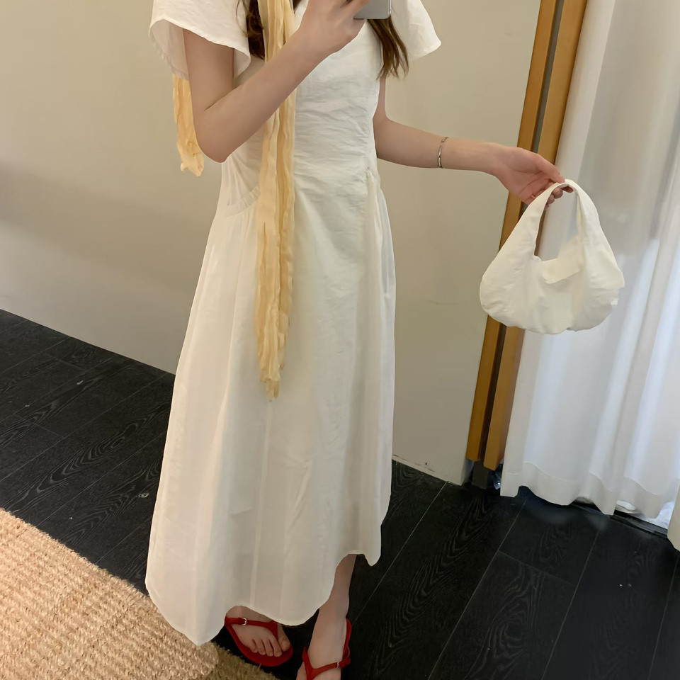 零度-搭款日常休闲长款泡泡袖连衣裙(配包包)(不含项链)YS1-8150