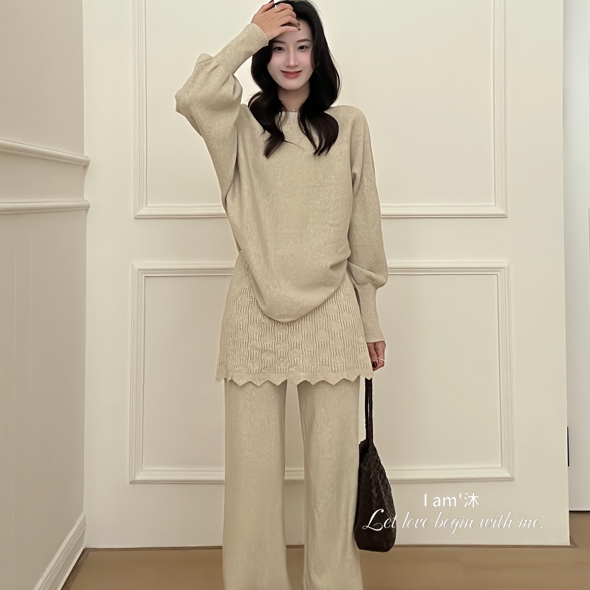 I am沐-舒适细腻面料宽松净版圆领针织上衣+屁帘直筒裤套装ML0950,女装/女士精品,旗袍,淘宝优惠券,粉丝福利购,淘宝优惠卷