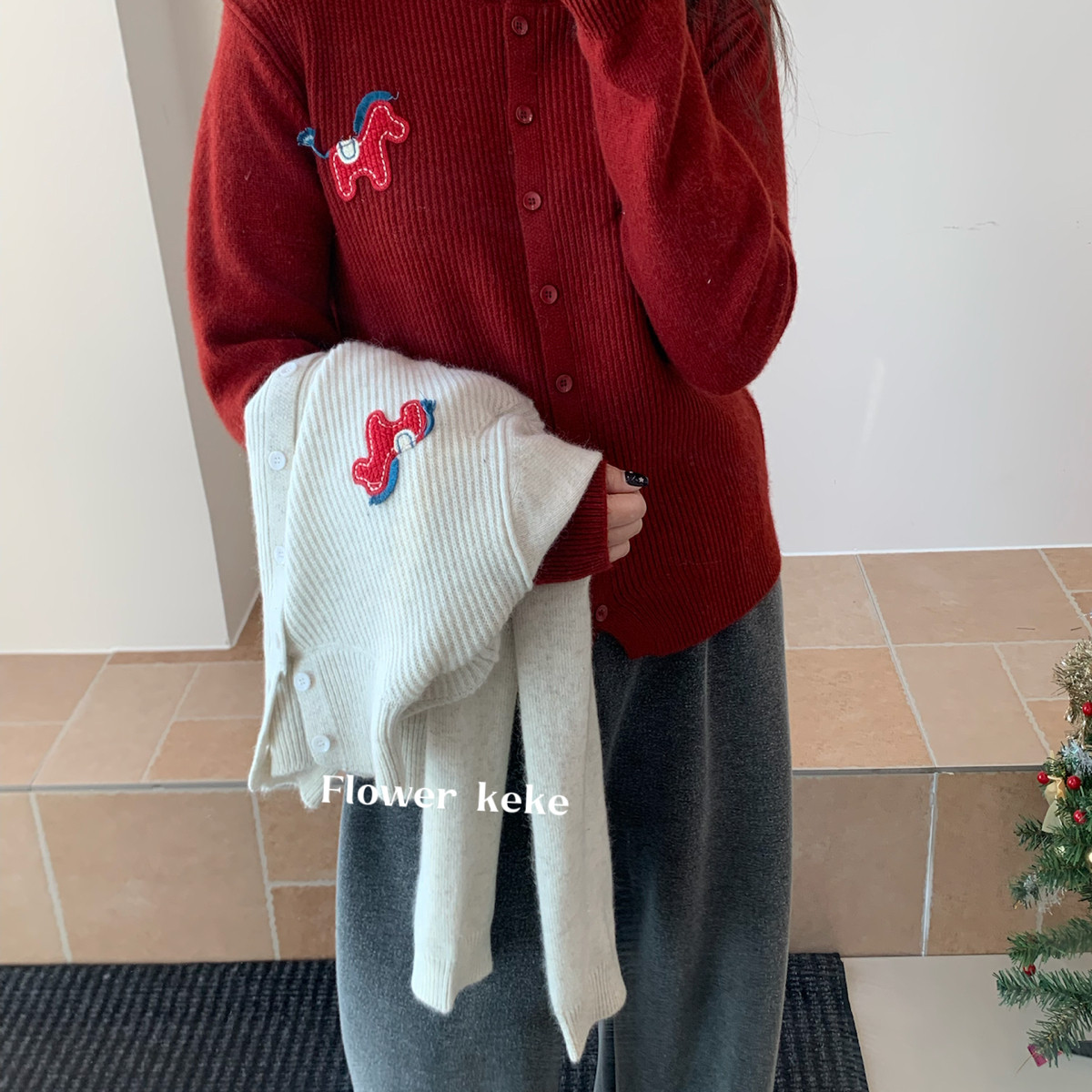 ower keke-纯色羊毛针织开衫保暖毛衣（含21.9绵羊毛）PJfmn64857