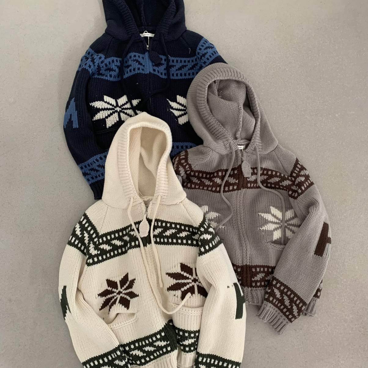 LOVELY-复古费尔岛OVEY冬日韩系简约连帽开衫保暖毛衣M3995