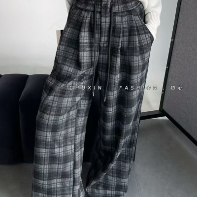 C.X初心-弛感休闲裤休闲格纹百搭宽松设计感阔腿裤长裤休闲裤3238
