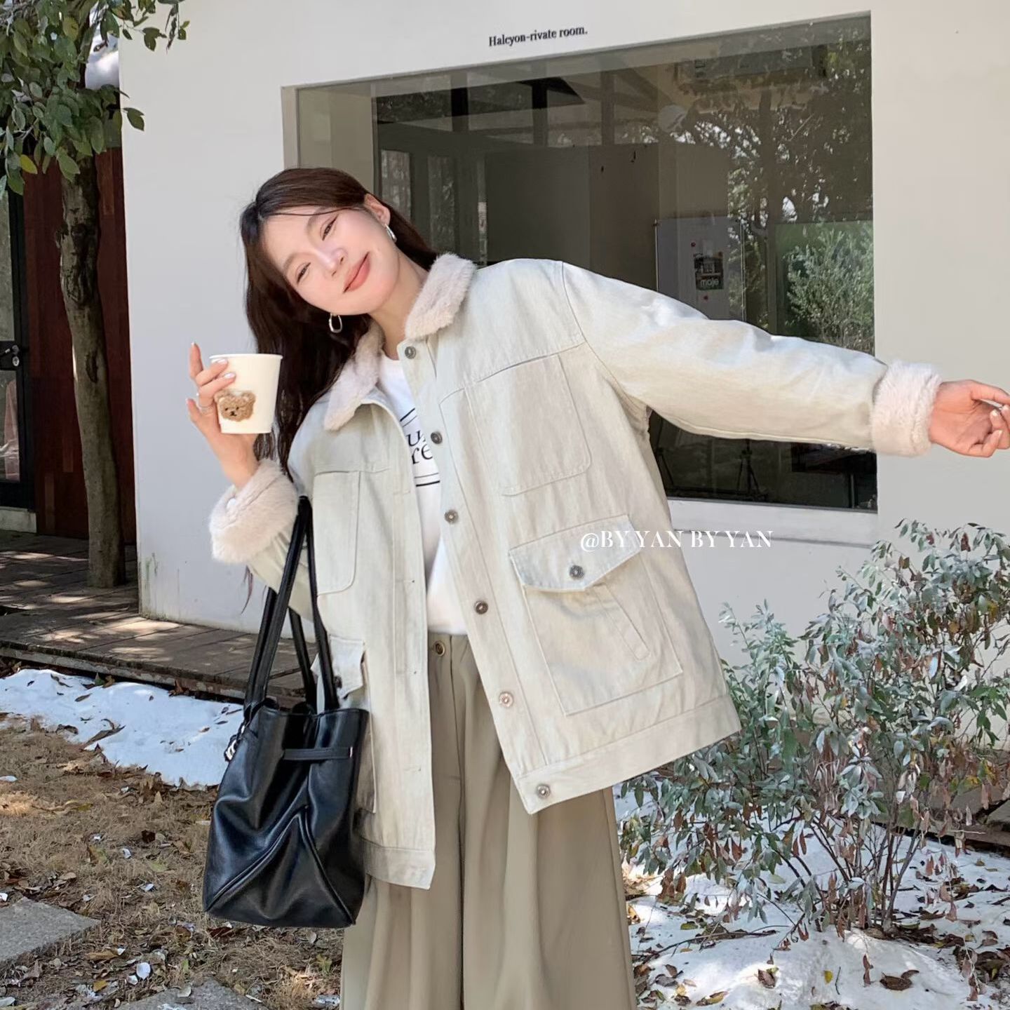 BY YAN 冰扬-上新爆款中长款内里夹羽绒牛仔派克保暖棉服外套8801