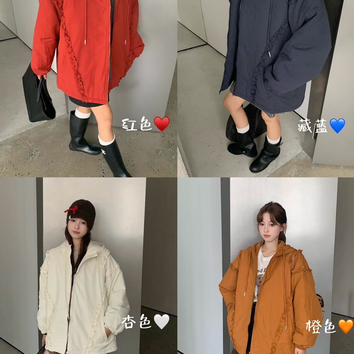 YC·NaNa-韩风纯色微胖大版宽松舒适褶皱感设计保暖棉服外套85875