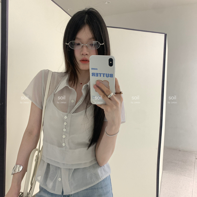 Soil-款套衬衫薄款背心+衬衫超韩系两件套超薄超舒适套装yq2s054