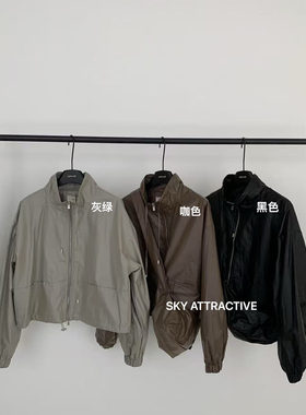 SKY ATTRACTIVE-26年早春简约工装风立领短款皮衣(配包包)66038