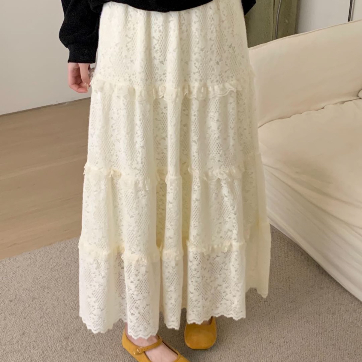 TOMORROW-流雪冬季也能仙气飘飘～加厚加绒仙女蕾丝裙半身裙WW628