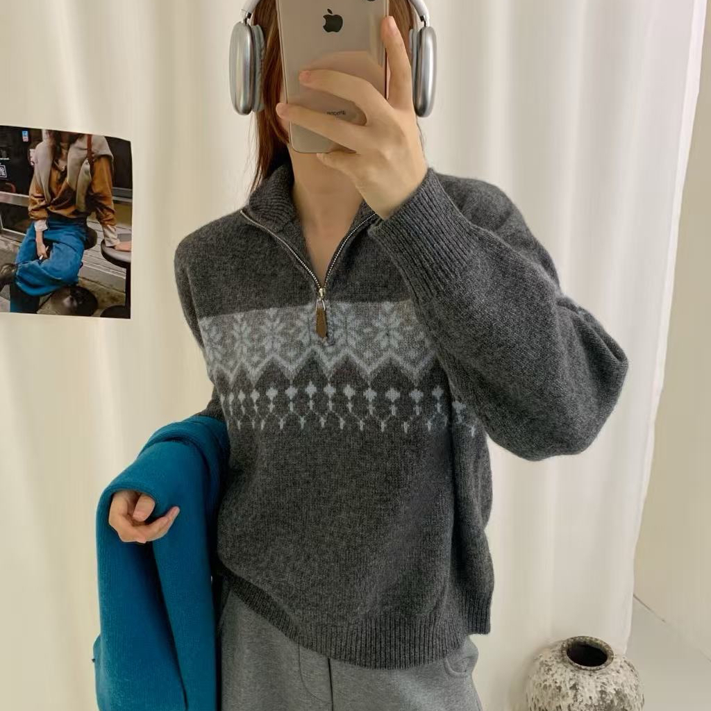 枝里YUNZHILI-洋气百搭套头针织衫保暖毛衣（含46.9绵羊毛）97030