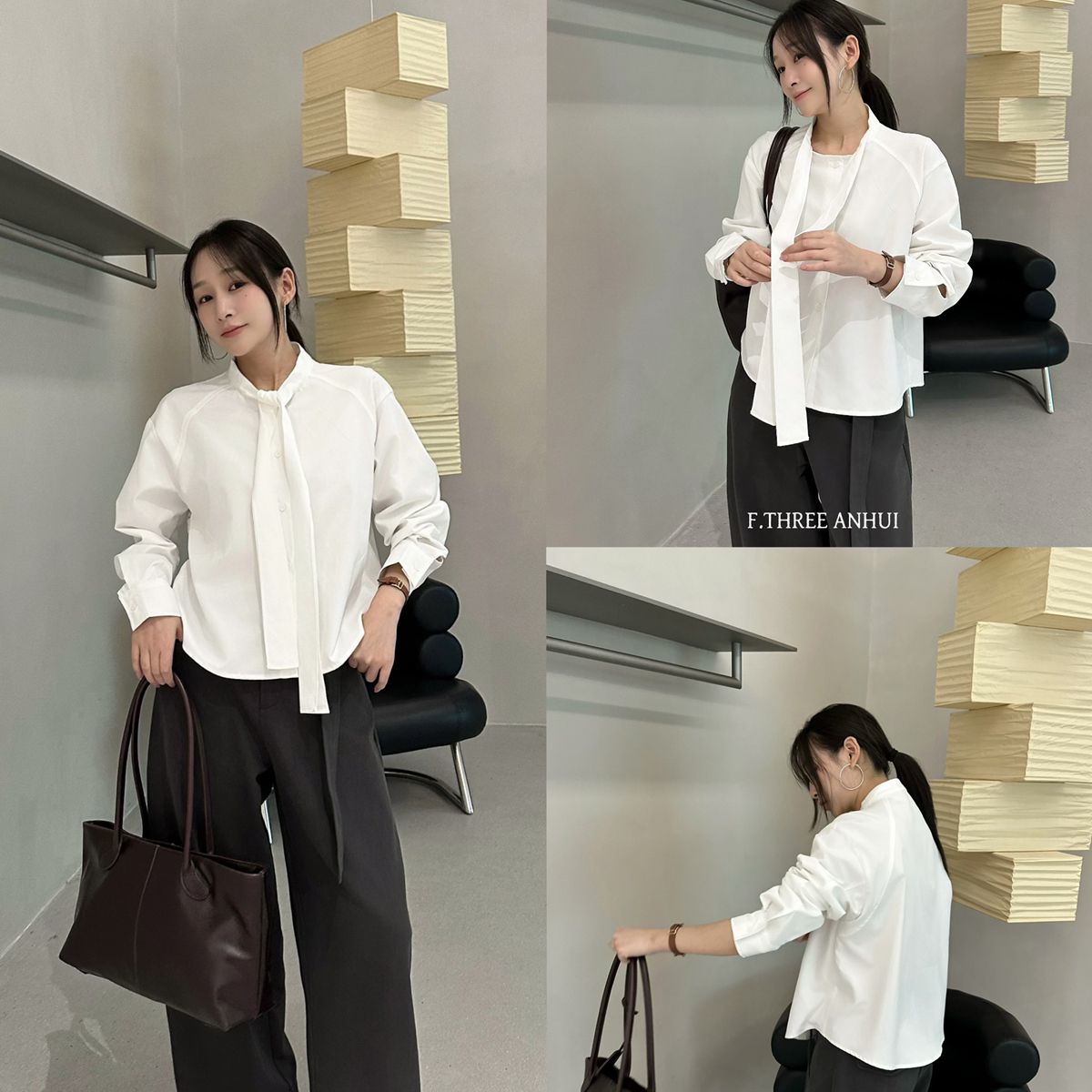 FTHREE三姐妹秋上新韩系蝴蝶结气质百搭衬衫96029