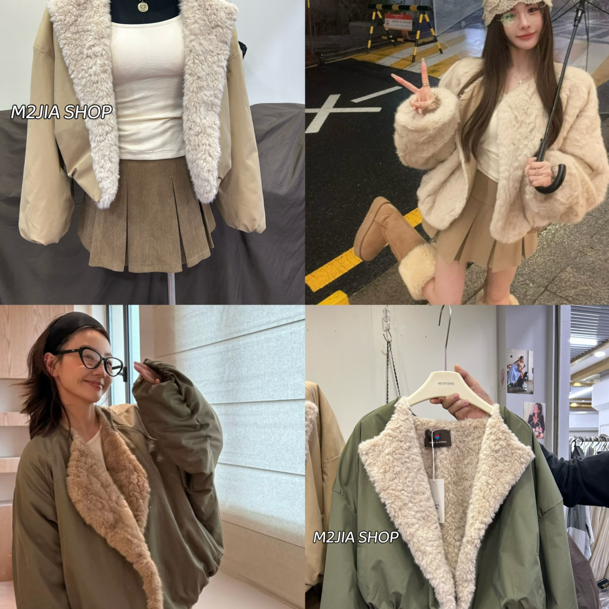 M2+-冬上新毛毛拼接两面穿灯笼式短外套9679