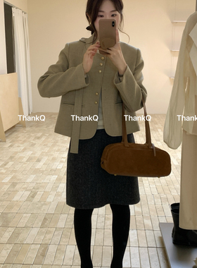 THANKQ-冬上新韩系简约短款短外套(配飘带)25693