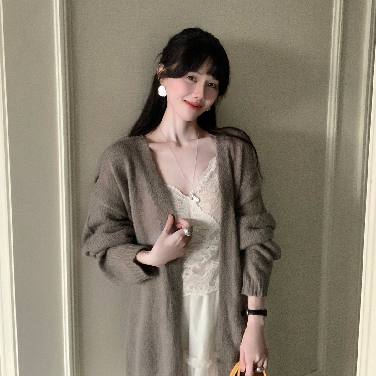 DARA ROSE-韩系加厚高级感摩卡色慵懒风毛衣针织开衫G2574