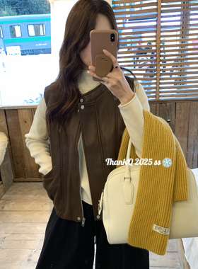 THANKQ-冬上新立领磁吸扣蛋白皮马甲25768