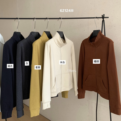 Hers-早冬上新简约日常休闲拉链立领卫衣外套62124