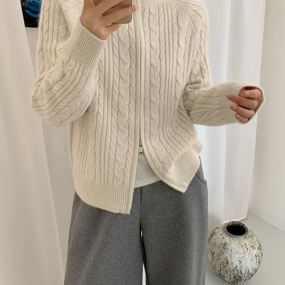 枝里YUNZHILI-双拉链毛衣外套针织开衫（含21.9绵羊毛）6152110-1