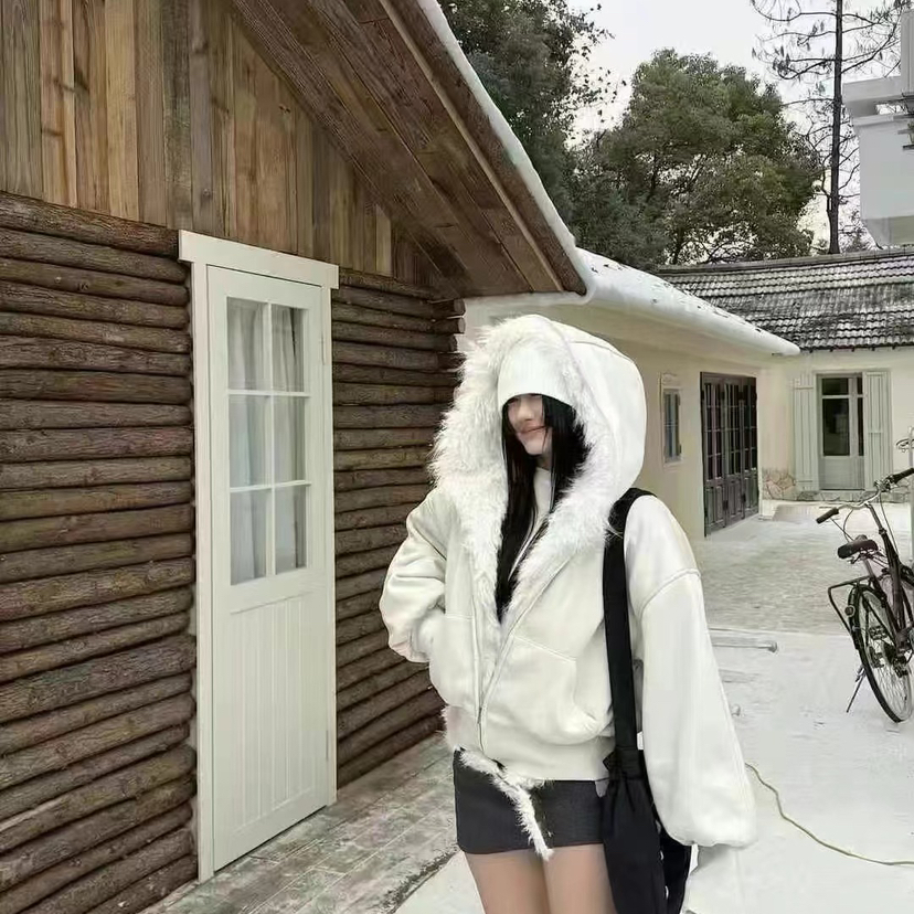 颜甄冬上新连帽宽松时尚休闲加绒拉链卫衣外套YS28360