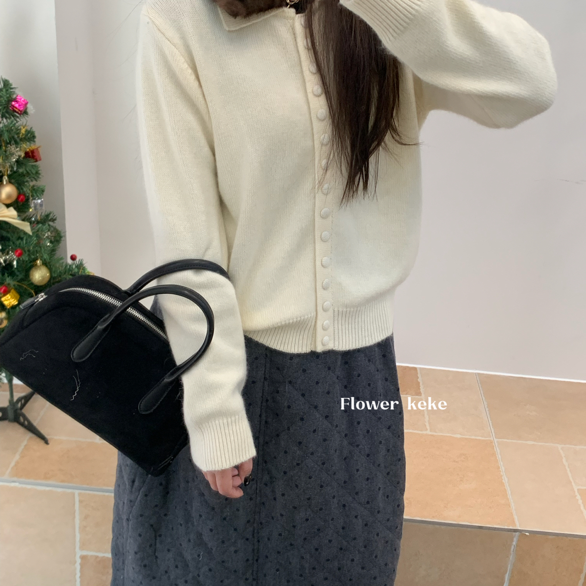 ower keke-针织开衫(配可拆卸仿毛毛领)（含41.6绵羊毛）PJxyy907