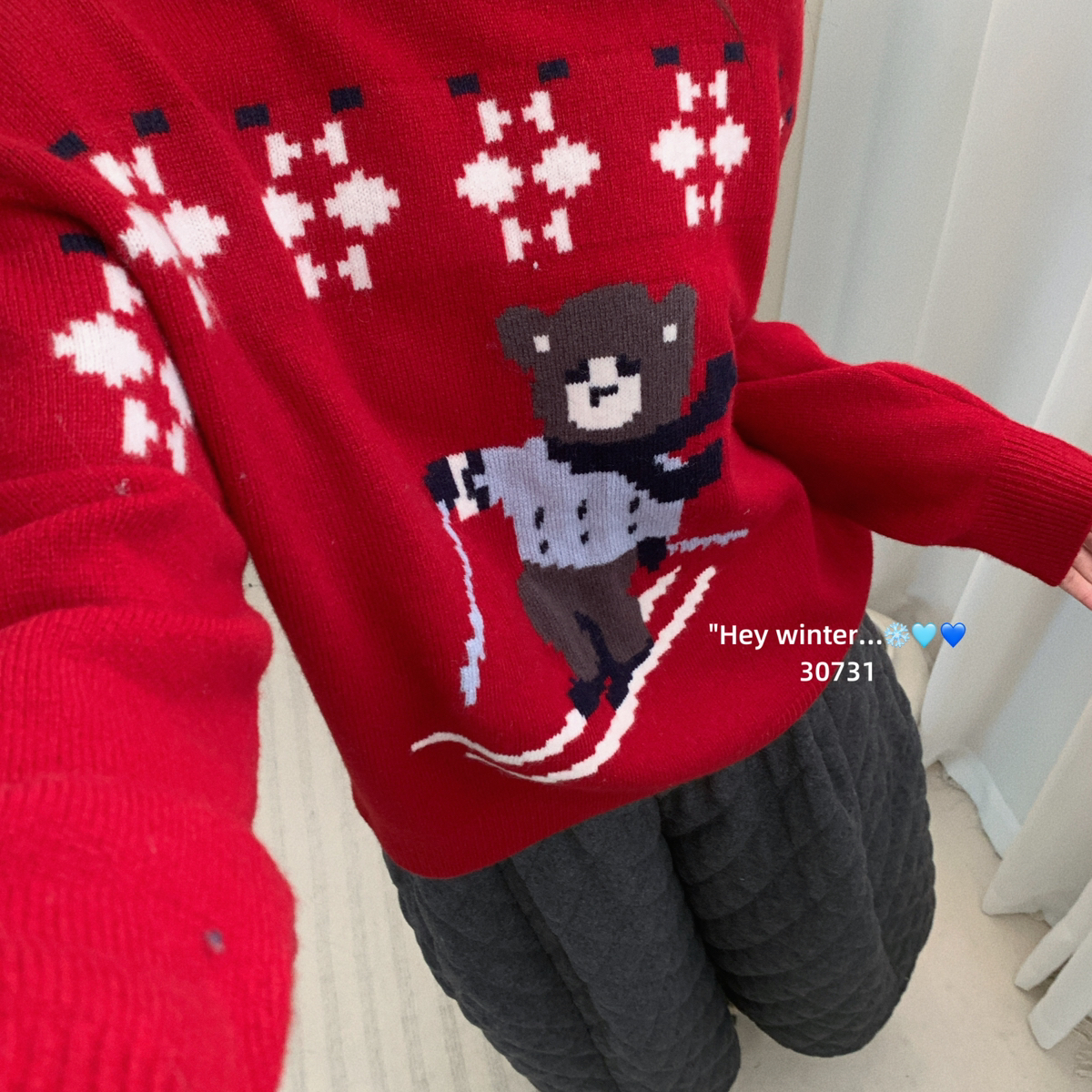 GAR-感卡通滑雪小熊提花慵懒减龄套头保暖毛衣（含100羊毛）30731