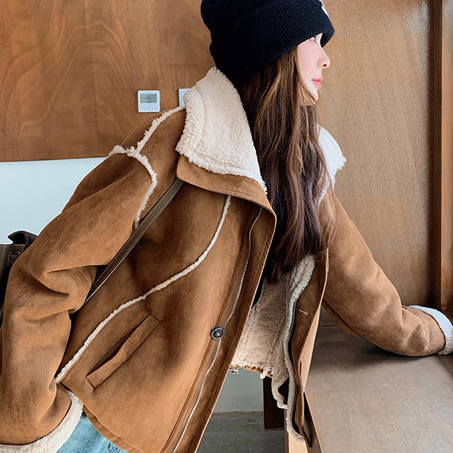 Green Tea·绿茶-冬上新翻领复古百搭宽松纯色短外套7065