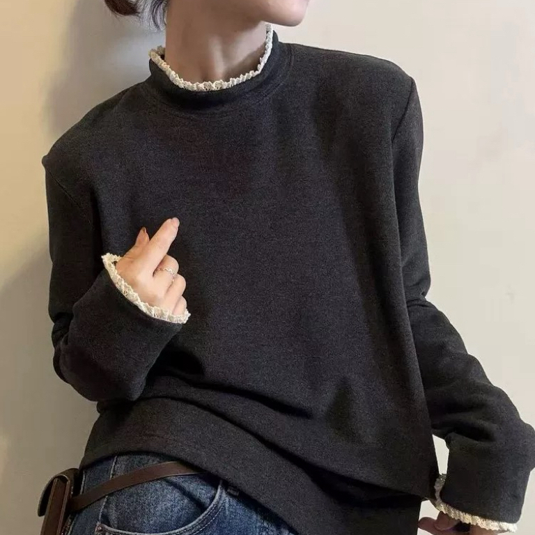 木可丽人-加厚大版2025冬新款时尚显瘦百搭长袖T恤(不含项链)2903