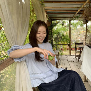 米鹿-上新雾岛柔棉蕾丝衫超美超美点击率高超绝仙气小衫Q61138