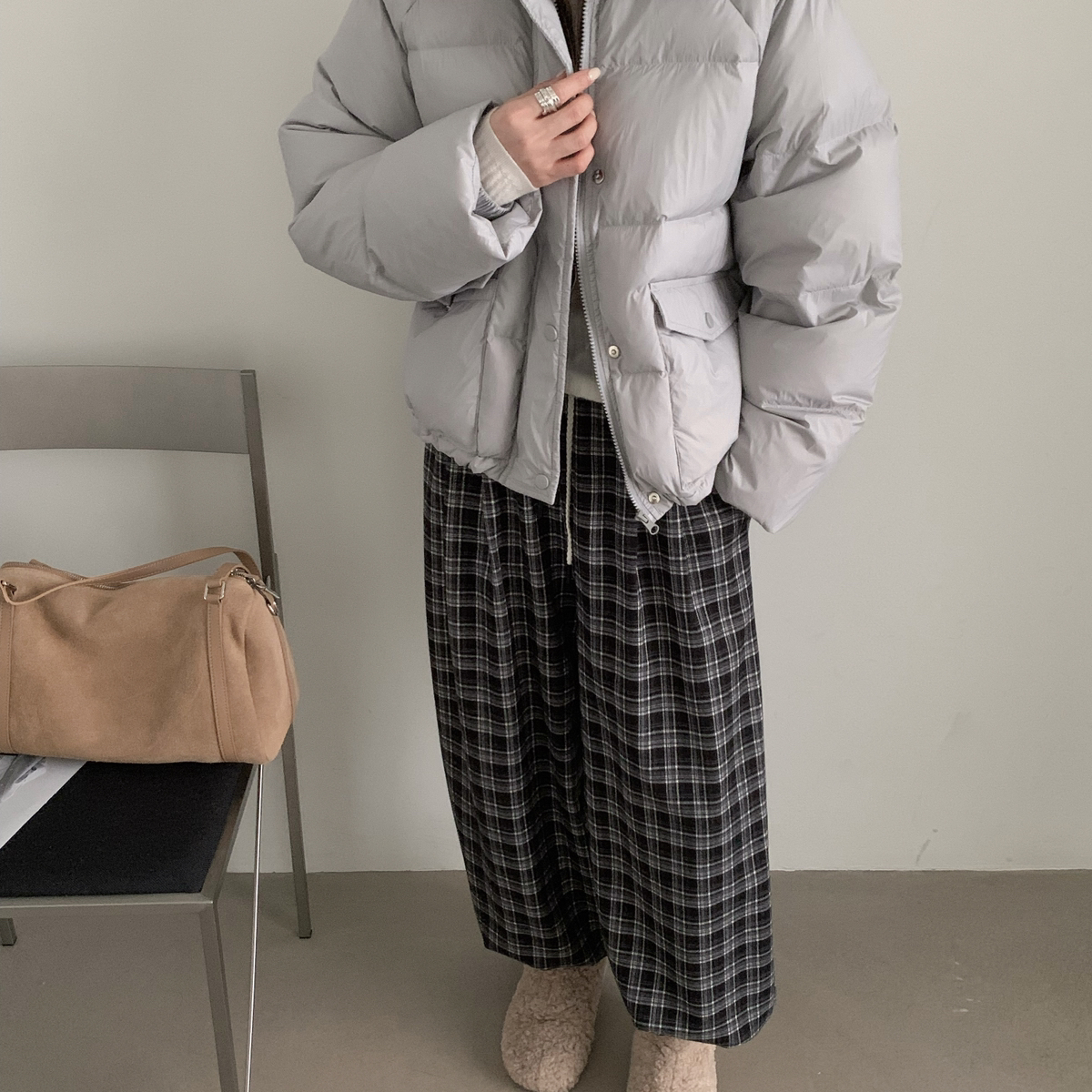 FROM.V-冬上新拼皮领短款面包服韩系休闲保暖羽绒服外套79505