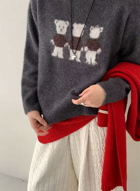 枝里YUNZHILI-闲设计感显瘦针织衫保暖毛衣（含20.4绵羊毛）97016