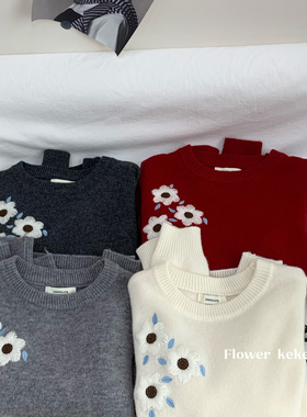 lower keke-版宽松显瘦圆领长袖百搭保暖毛衣（含100羊毛）Fsx573