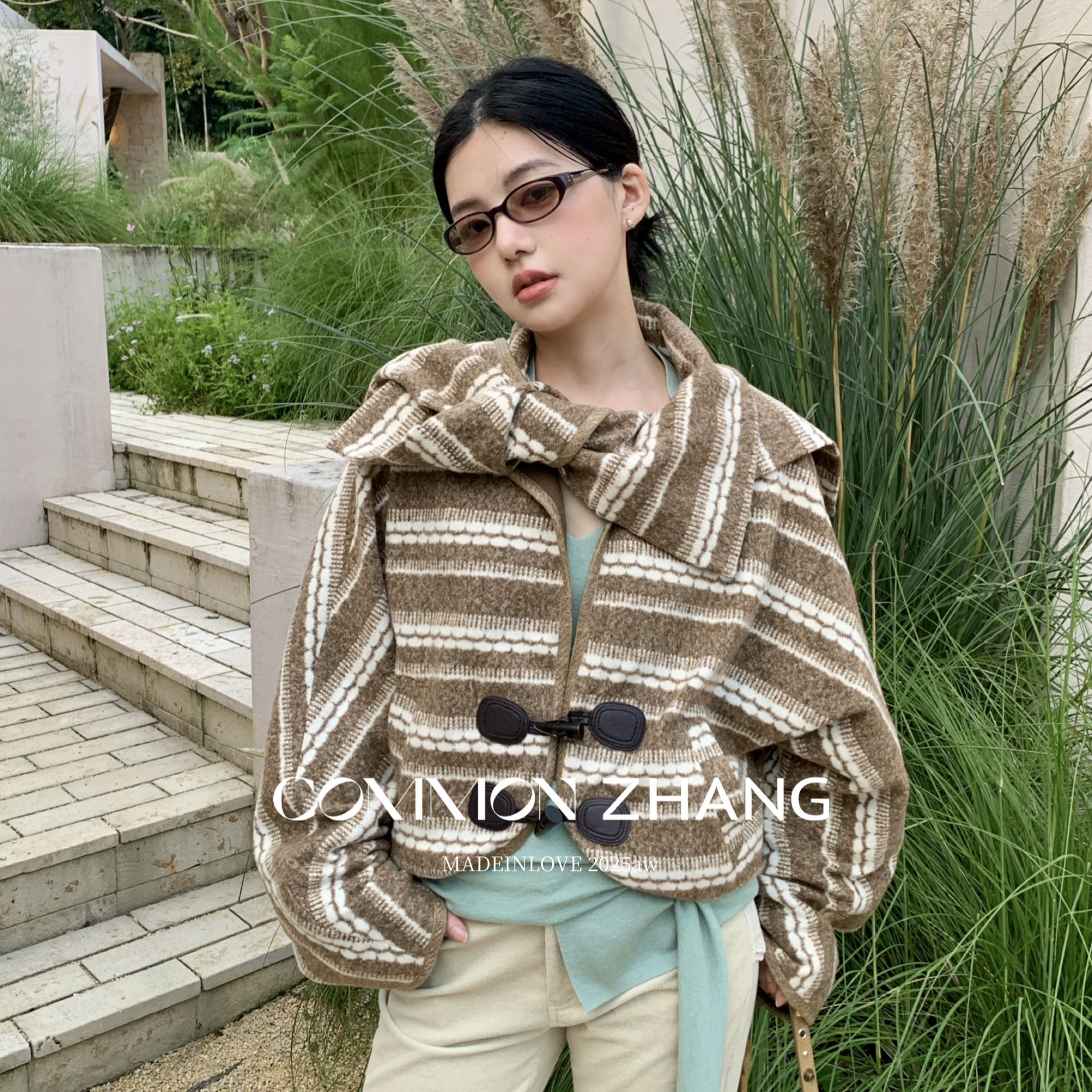 CZ ZHANG-韩系chic条纹短款毛呢设计感小众短外套47073