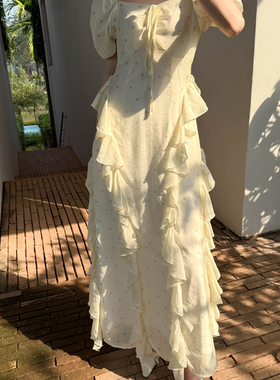 ZY GODDESS-小碎花印花泡泡袖重工拼接荷叶边层次感连衣裙-25383