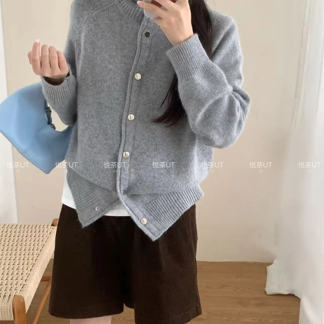 茶UniqueTea-新韩系甜美温柔翻领针织开衫（含30.4绵羊毛）yc571