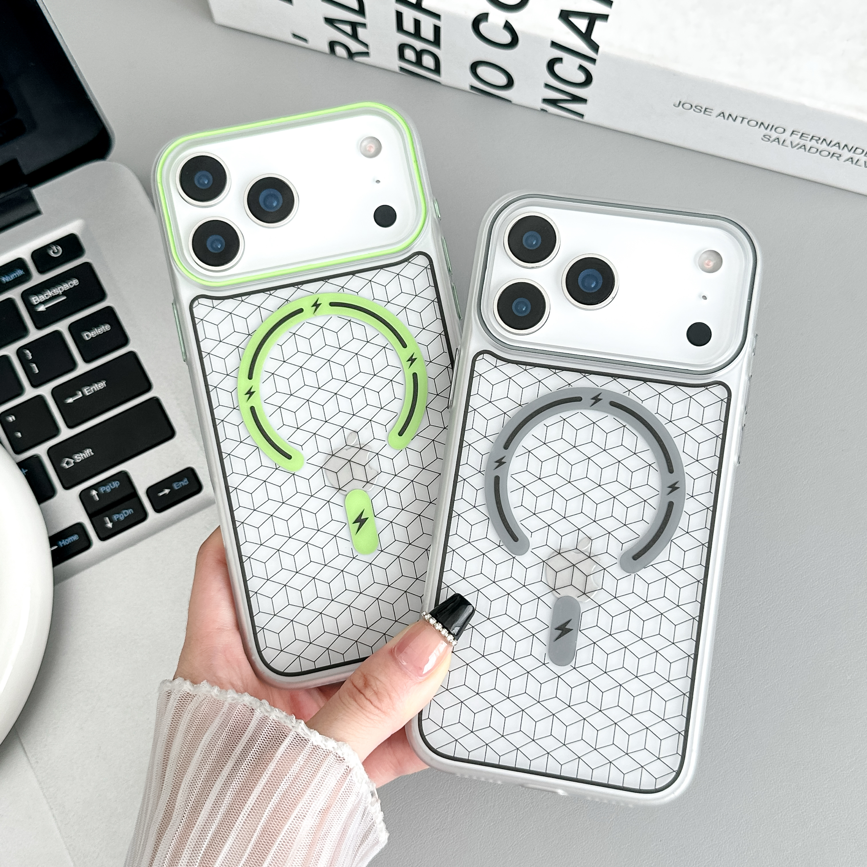 3D激光雕刻格纹适用苹果17proMax磁吸iphone16防摔14保护套13pro新款手机壳17Air高级感男女16plus全包防摔