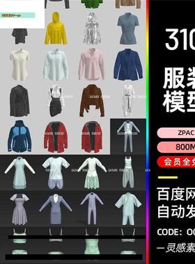 MD服装marvelous designer男女衣服内衣衬衣裤子西装套件3d模型