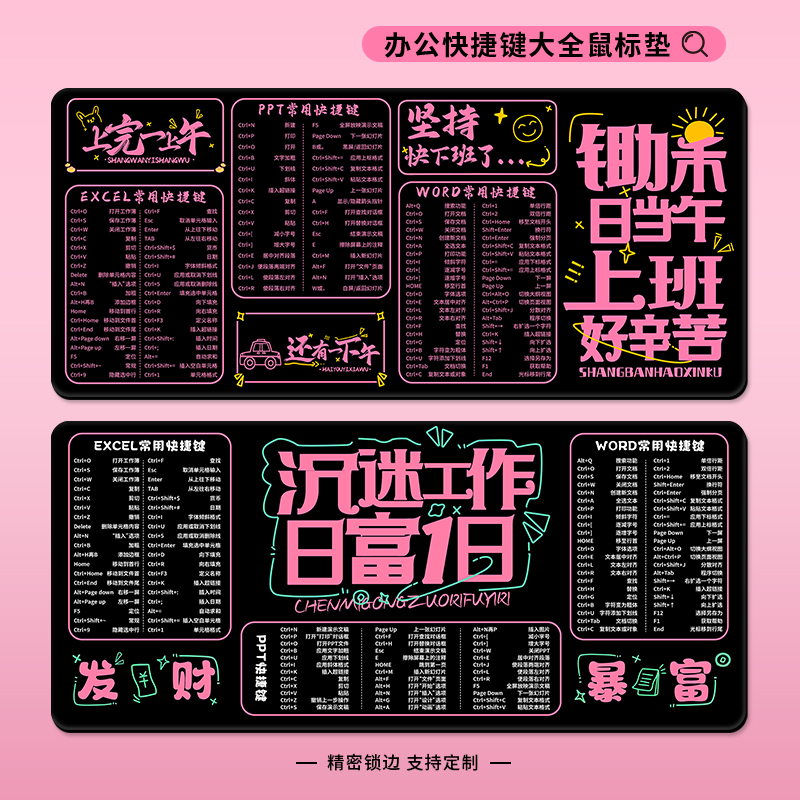 快捷键大全橡胶文字鼠标垫定制