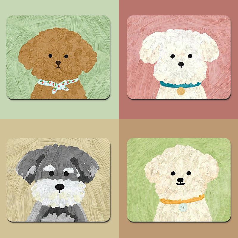 油画小狗鼠标垫便携小号护腕桌面垫卡通迷你垫办公防滑书桌垫定制