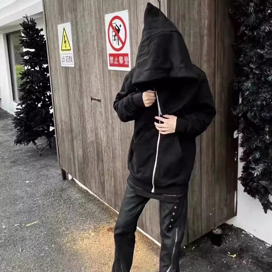 暗黑风格经典款巫师帽斜拉链卫衣