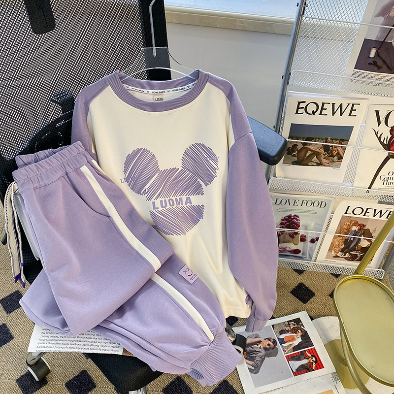 特大码300斤小个子休闲套装女2023新款春秋季时尚活泼减龄两件套