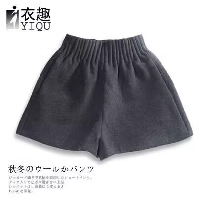高腰羊毛短裤女秋冬春外穿毛呢a字显瘦阔腿加厚大码黑色松紧短裙
