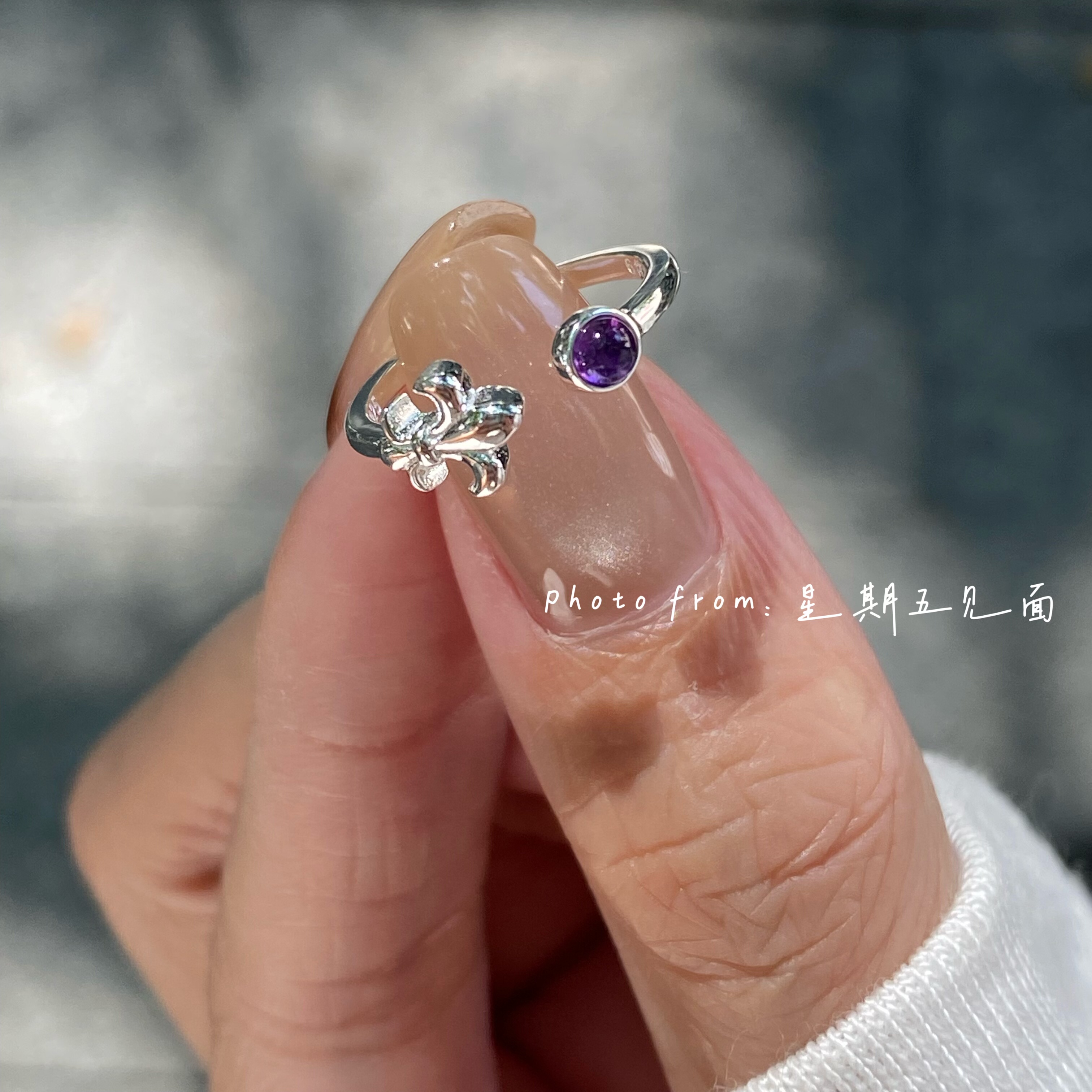原创设计鸢尾花紫水晶纯银尾戒