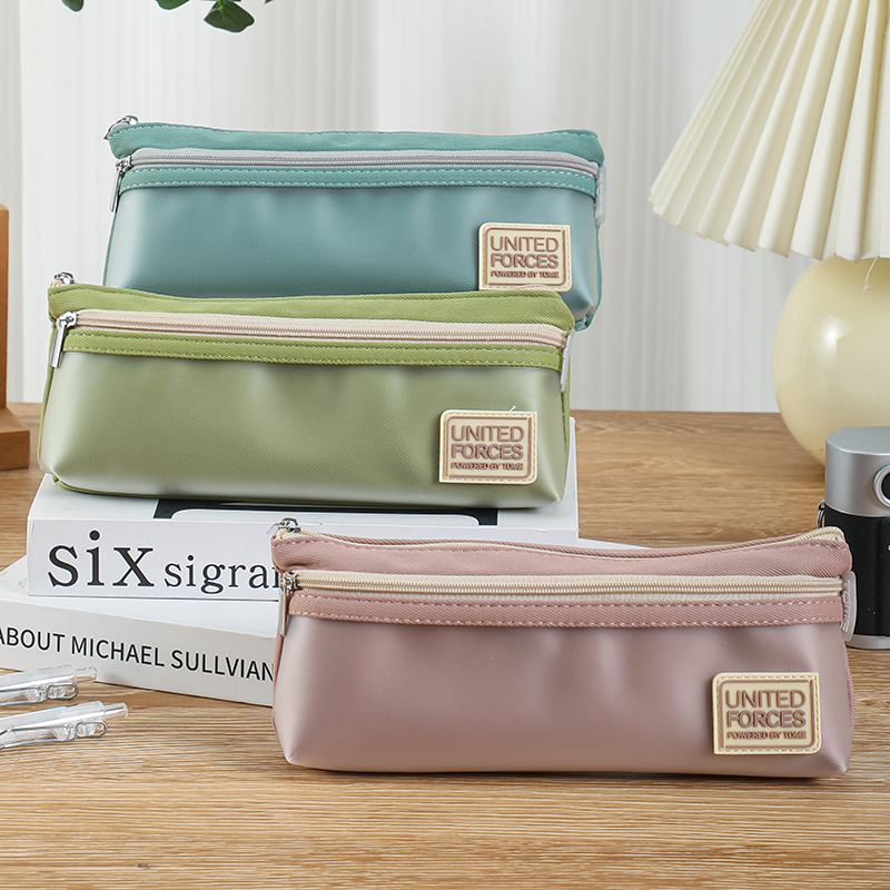 创意网红透明三角笔袋女孩款简约ins日系纯色帆布双层文具袋高颜值2023年新款流行小学生铅笔盒收纳袋