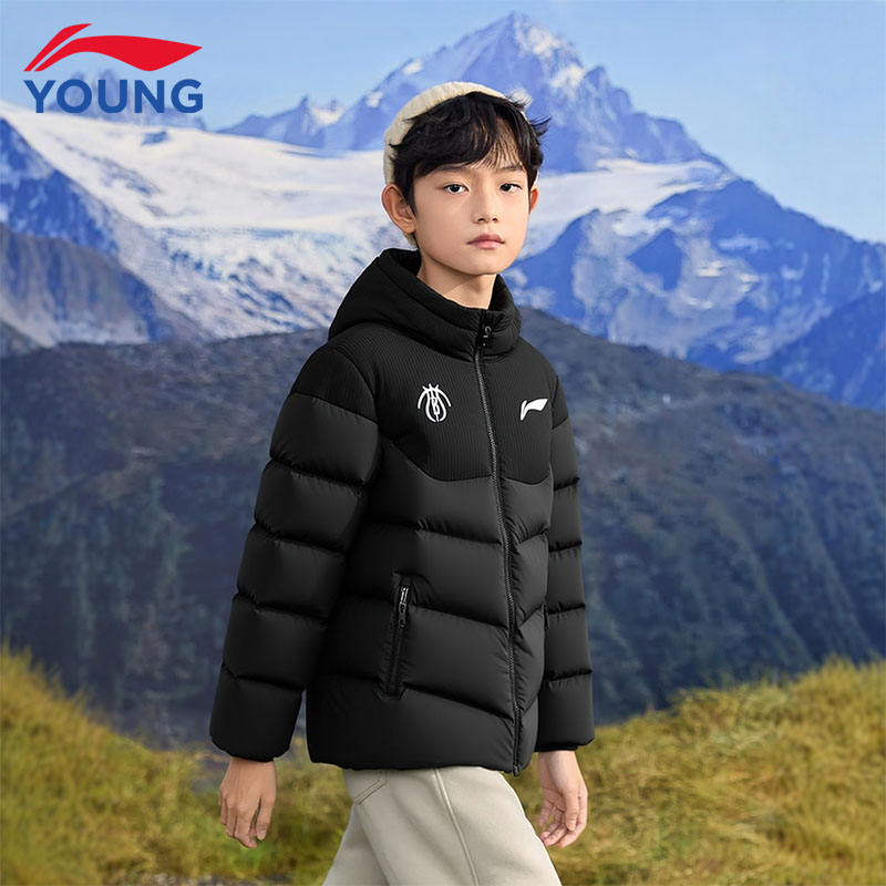 李宁儿童羽绒服短款冬季新款保暖鸭绒防泼水抗静电运动上衣外套