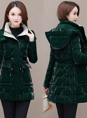 今年流行炫彩免洗棉衣女中长款加厚棉服时尚修身保暖洋气高端棉袄
