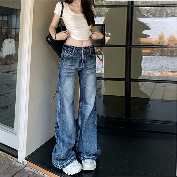 美式微喇叭高腰阔腿牛仔裤女显瘦