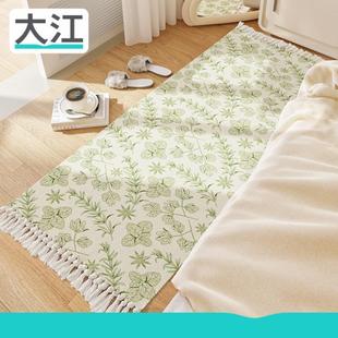 客厅卧室树叶纹理棉地毯长条地垫床边毯编织流苏飘窗垫 家用日式