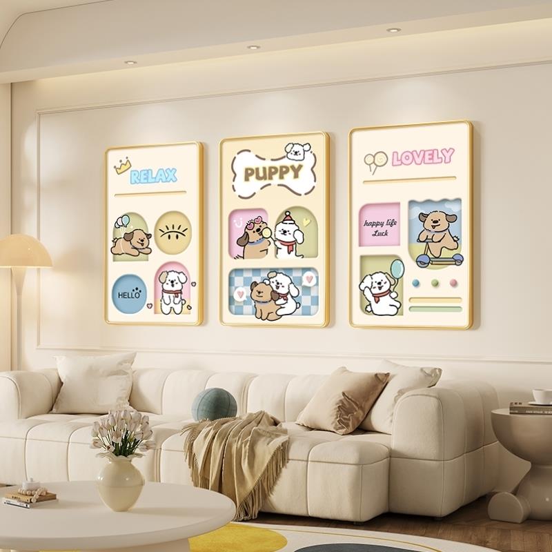 线条客厅装饰画多巴胺沙发背景墙挂画卡通卧室墙面壁画楼梯画